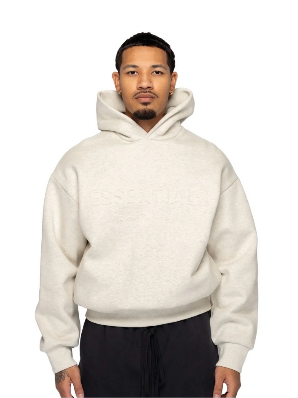 Essentials Cream Embossed Pullover Hoodie - Picture 1 of 11